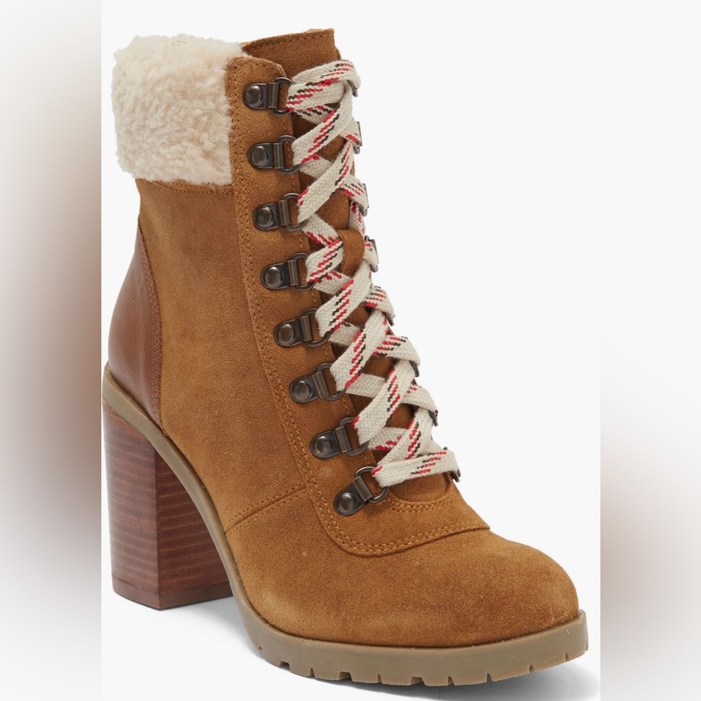 CREVO Joan Faux Shearling
Collar Block Heel Bootie (Women)